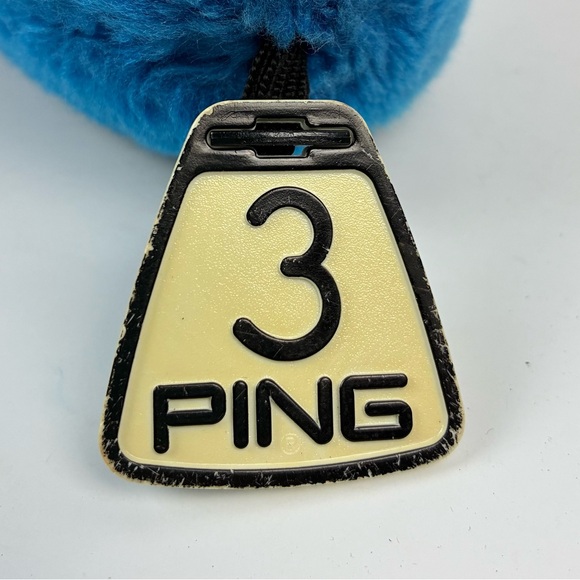 PING vintage blue fuzzy fur plushie golf club headcover # 3 wood tag - Picture 6 of 6
